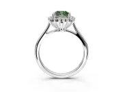Starburst Halo Engagement Ring Setting for Fancy Green Cushion Cut Center with Thin Round-Wire Band and Prong Head in Sterling Silver