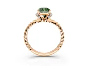 Halo Engagement Ring Setting for Fancy Green Cushion Cut Center with Rope Twist Split Shank and Prong Head in Rose Gold
