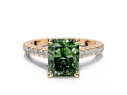 Solitaire Engagement Ring Setting for Fancy Green Radiant Cut Center with Widening Pave Band and Claw Prong Head in Rose Gold
