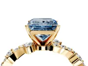 Solitaire Engagement Ring Setting for Fancy Blue Princess Cut Center with Bar-Station Pave Twist and Prong Head in Yellow Gold