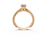 Solitaire Engagement Ring Setting for Emerald Cut Center with Engraved Milgrain Band and Prong Head in Rose Gold