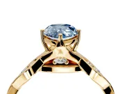 Solitaire Engagement Ring Setting for Fancy Blue Pear-Shaped Center with Accented Twist Band and Leaf Prong Head in Yellow Gold