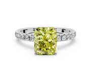 Solitaire Engagement Ring Setting for Fancy Yellow Radiant Cut Center with Large Accent Band and Prong Head in Platinum