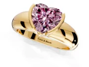 Tension Engagement Ring Setting for Fancy Pink Heart-Shaped Center with Wide Flat Band and Tension Head in Yellow Gold