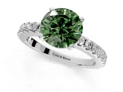 Solitaire Engagement Ring Setting for Fancy Green Round Cut Center with Single Row Accent Band and Prong Head in Sterling Silver