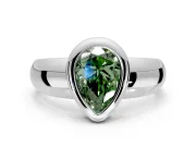 Solitaire Engagement Ring Setting for Fancy Green Pear-Shaped Center with Wide Band and Bezel Head in Platinum