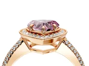 Milgrain Halo Engagement Ring Setting for Fancy Pink Heart-Shaped Center with Three-Sided Pave Band and Prong Head in Rose Gold