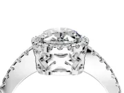 Accent Halo Engagement Ring Setting for Oval Center with Full-Length Pave Band and Prong Head in Sterling Silver