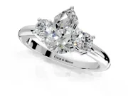 3 Stone Engagement Ring Setting for Pear-Shaped Center with Wide Plain Band and Prong Head in Platinum