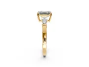 3 Stone Engagement Ring Setting for Emerald Cut Center with Baguette Accents and Prong Head in Yellow Gold