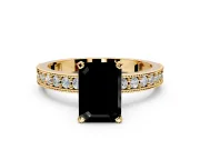 Milgrain Pave Engagement Ring Setting for Fancy Black Emerald Cut Center with Accent Band and Prong Head in Yellow Gold