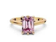 Solitaire Engagement Ring Setting for Fancy Pink Emerald Cut Center with Cathedral Band and Prong Head in Yellow Gold