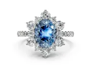 Floral Halo Engagement Ring Setting for Fancy Blue Oval Center with Pave Accents and Prong Head in Platinum
