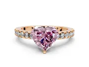Solitaire Engagement Ring Setting for Fancy Pink Heart-Shaped Center with Single Row Accent Band and Prong Head in Rose Gold