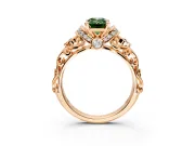 Solitaire Engagement Ring Setting for Fancy Green Emerald Cut Center with Filigree Band and Prong Head in Rose Gold