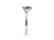 Hidden Halo Engagement Ring Setting for Fancy Green Pear-Shaped Center with Thin Rounded Band and Prong Head in Sterling Silver