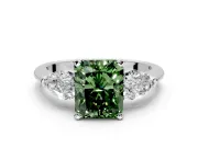 3 Stone Engagement Ring Setting for Fancy Green Radiant Cut Center with Large Pear-Shaped Accents and Prong Head in White Gold