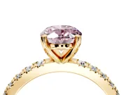 Solitaire Engagement Ring Setting for Fancy Pink Oval Center with Fine Pave Band and Claw Prong Head in Yellow Gold