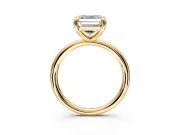 Low-Set Solitaire Engagement Ring Setting for Asscher Cut Center with Thin Plain Band and Prong Head in Yellow Gold