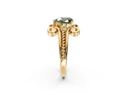 Solitaire Engagement Ring Setting for Fancy Green Heart-Shaped Center with Twisted Band and Scroll Prong Head in Yellow Gold