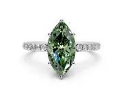 Solitaire Engagement Ring Setting for Fancy Green Marquise Center with Fine Pave Band and Prong Head in Platinum