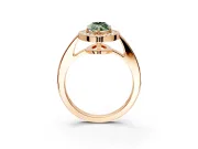 Bezel-Framed Halo Engagement Ring Setting for Fancy Green Marquise Center with Pave Band and Prong Head in Rose Gold