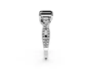 Solitaire Engagement Ring Setting for Fancy Black Asscher Cut Center with Narrow Twist Pave Band and Prong Head in White Gold