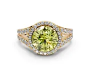 Halo Engagement Ring Setting for Fancy Yellow Round Cut Center with Narrow Pave Split Shank and Prong Head in Yellow Gold