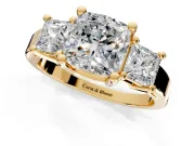 3 Stone Engagement Ring Setting for Cushion Cut Center with Matching Side Accents and Prong Head in Yellow Gold