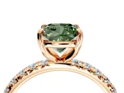 Solitaire Engagement Ring Setting for Fancy Green Cushion Cut Center with Shared-Prong Accents and Prong Head in Rose Gold