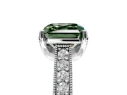 Solitaire Engagement Ring Setting for Fancy Green Asscher Cut Center with Milgrain-Framed Pave Band and Prong Head in Sterling Silver