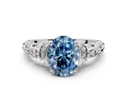 Solitaire Engagement Ring Setting for Fancy Blue Oval Center with Filigree Band and Prong Head in Platinum