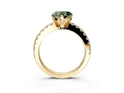 Solitaire Engagement Ring Setting for Fancy Green Heart-Shaped Center with Single Row Accent Band and Prong Head in Yellow Gold