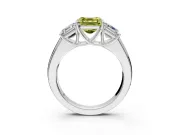 3 Stone Engagement Ring Setting for Fancy Yellow Asscher Cut Center with Raised Basket Heads and Prong Head in Sterling Silver