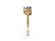 Cathedral Engagement Ring Setting for Fancy Blue Heart-Shaped Center with Antique-Style Pave Band and Prong Head in Yellow Gold