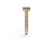Solitaire Engagement Ring Setting for Emerald Cut Center with Engraved Pave Band and Prong Head in Yellow Gold