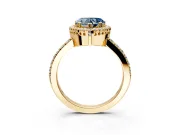 Halo Engagement Ring Setting for Fancy Blue Heart-Shaped Center with Inner Milgrain Border and Prong Head in Yellow Gold