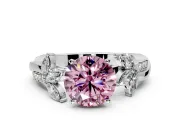 Floral Engagement Ring Setting for Fancy Pink Round Cut Center with Trailing Marquise Accents and Prong Head in White Gold