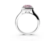 Halo Engagement Ring Setting for Fancy Pink Princess Cut Center with Pave Accents, Heart Basket and Prong Head in Sterling Silver