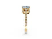 Cathedral Engagement Ring Setting for Fancy Blue Princess Cut Center with Antique-Style Pave Band and Prong Head in Yellow Gold