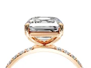 Solitaire Engagement Ring Setting for Asscher Cut Center with Pave Accents and Prong Head in Rose Gold