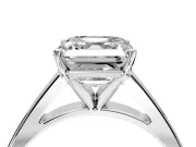 Solitaire Engagement Ring Setting for Asscher Cut Center with Tapered Split Shoulders and Prong Head in Sterling Silver