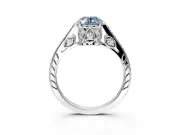 Cathedral Engagement Ring Setting for Fancy Blue Oval Center with Antique-Style Pave Band and Prong Head in Platinum