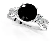 3 Stone Engagement Ring Setting for Fancy Black Round Cut Center with Pave Split Shank and Prong Head in Platinum