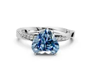 Side Accent Engagement Ring Setting for Fancy Blue Heart-Shaped Center with Accent Shoulders and Prong Head in Sterling Silver