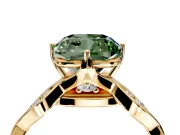 Solitaire Engagement Ring Setting for Fancy Green Cushion Cut Center with Accented Twist Band and Leaf Prong Head in Yellow Gold