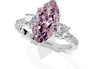 3 Stone Engagement Ring Setting for Fancy Pink Marquise Center with Round Cut Side Accents and Prong Head in Platinum
