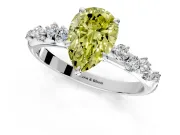 Cluster Engagement Ring Setting for Fancy Yellow Pear-Shaped Center with Round Cut Accent Band and Prong Head in Sterling Silver