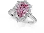 Halo Engagement Ring Setting for Fancy Pink Pear-Shaped Center with Single-Row Pave, Open Basket and Prong Head in Platinum