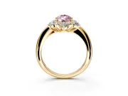 Small-Accent Cluster Halo Engagement Ring Setting for Fancy Pink Pear-Shaped Center with Plain Band and Prong Head in Yellow Gold